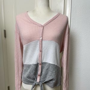 Waffle knit long sleeve top